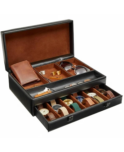 Yigii Box Organizer Valet Tray Faux Leather Jewelry Storage Compartments