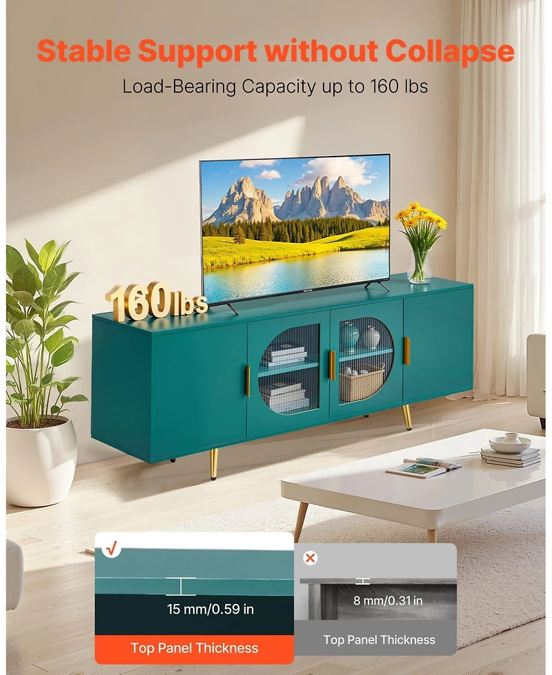 Gouun Modern Glass Door Tv Stand with Gold Accent Legs