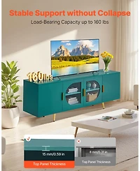 Gouun Modern Glass Door Tv Stand with Gold Accent Legs