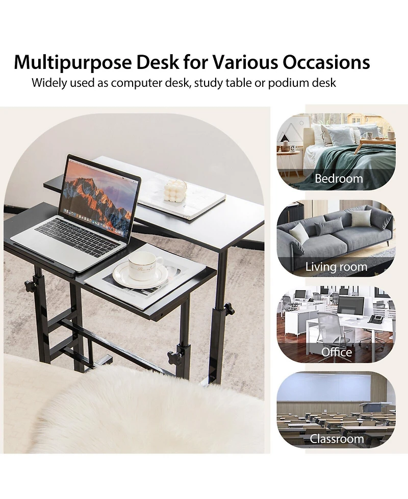 Gouun Mobile Stand-Up Desk with 2 Tilting Desktops, Adjustable Height