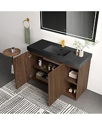Sillysis 48 Inch Bathroom Vanity with Quartz Sink, Fluted Cabinet, Soft Close Doors and Adjustable Shelves for Large Bathrooms