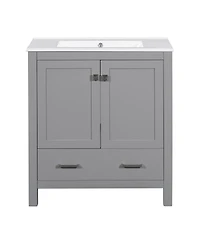 Sillysis 60 Inch Double Bathroom Vanity Set, Freestanding Solid Wood Cabinet with Ceramic Sinks and Soft Close Doors, Modern Storage.