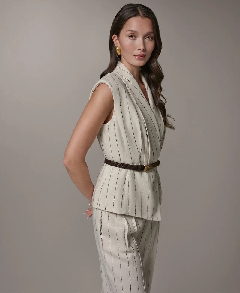 Donna Karan New York Women's Belted Pinstripe Vest