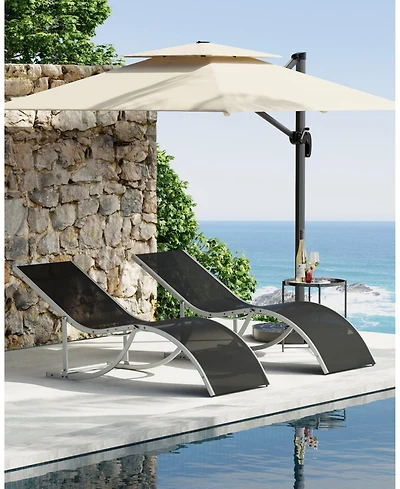 homfan Set of 2 S-Shaped Patio Chaise Lounge Chairs - Aluminum Recliners Quick-Dry Mesh Sun Loungers for Pool, Beach, Garden