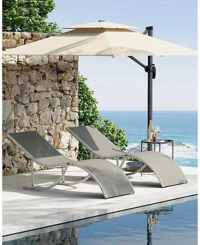 homfan Set of 2 S-Shaped Patio Chaise Lounge Chairs - Aluminum Recliners Quick-Dry Mesh Sun Loungers for Pool, Beach, Garden