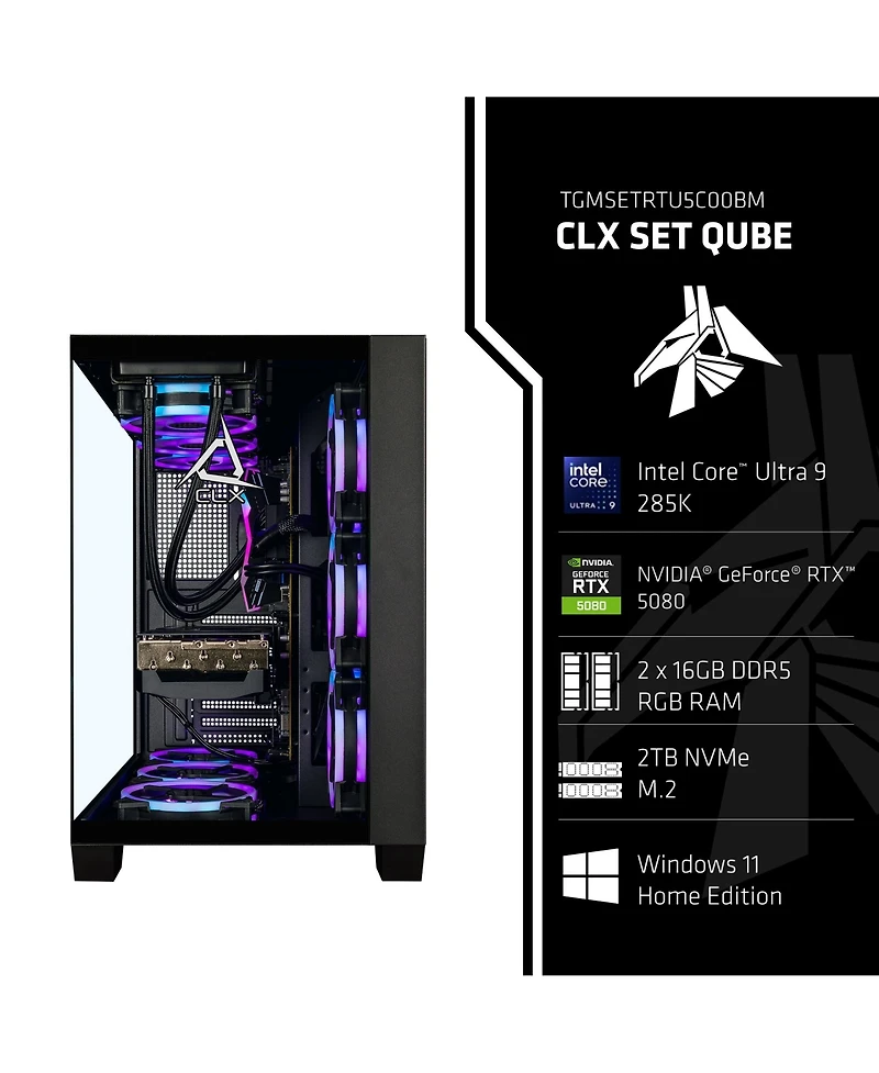 Clx Set Gaming Pc-Liquid Cooled Intel Core Ultra 9 285K 3.7GHz 24-Core, 32GB DDR5, Rtx 5080 16GB GDDR7 Graphics, 2TB Ssd, WiFi, Windows 11 Home