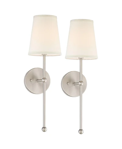 Possini Euro Design Elena Modern Wall Light Sconces Set of 2 Brushed Nickel Hardwire 6" Fixture Cream Linen Shade for Bedroom Reading Living Room Home