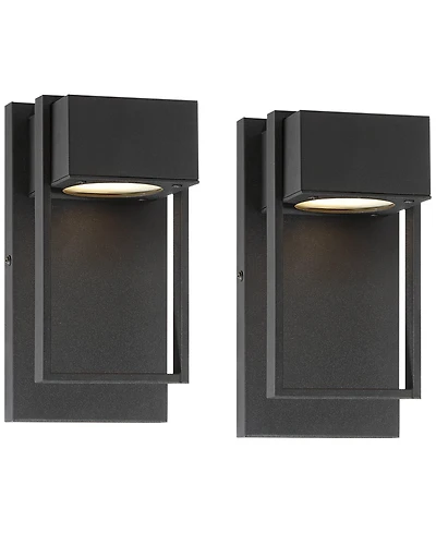 Possini Euro Design Pavel Modern Outdoor Wall Light Fixtures Set of 2 Metal Led Downlight 9 1/2" for Post Exterior Barn