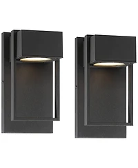 Possini Euro Design Pavel Modern Outdoor Wall Light Fixtures Set of 2 Metal Led Downlight 9 1/2" for Post Exterior Barn