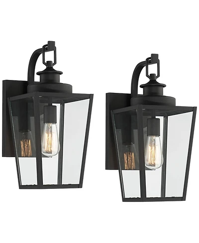 Possini Euro Design Ackerly Modern Outdoor Wall Light Fixtures Set of 2 Lantern Frame 17 1/4" Clear Glass for Post Exterior
