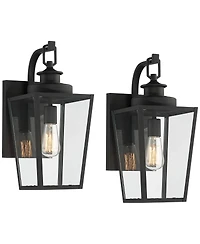 Possini Euro Design Ackerly Modern Outdoor Wall Light Fixtures Set of 2 Lantern Frame 17 1/4" Clear Glass for Post Exterior