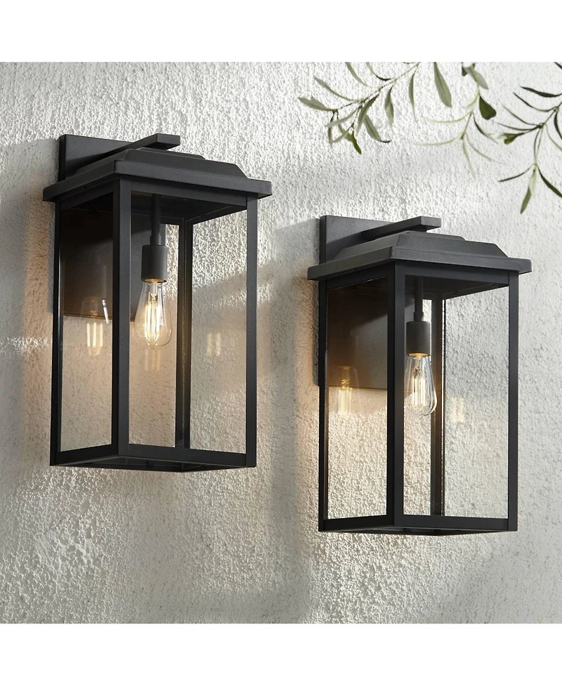 John Timberland Eastcrest Modern Outdoor Wall Light Fixtures Set of 2 Textured Metal 20 1/2" Clear Glass for Post Exterior Barn Deck