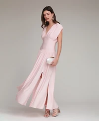 Avec Les Filles Women's Shirred V-Neck Sleeveless Maxi Dress