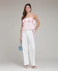 Avec Les Filles Women's Asymmetrical Ruffle Detail Square Neck Top