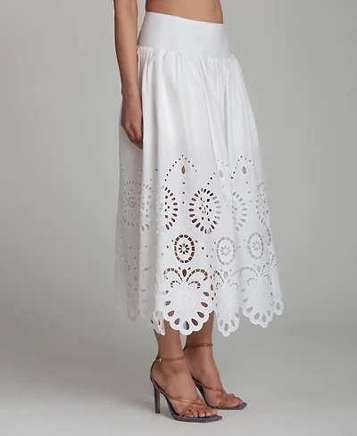 Avec Les Filles Women's Cutwork Detail A-Line Midi Skirt