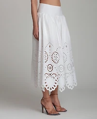 Avec Les Filles Women's Cutwork Detail A-Line Midi Skirt