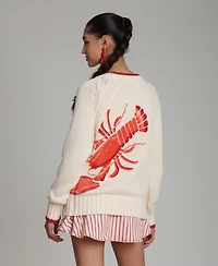 Avec Les Filles Women's Intarsia Lobster Long-Sleeve Sweater