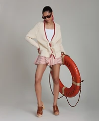 Avec Les Filles Women's Intarsia Lobster Long-Sleeve Sweater