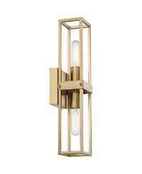 Possini Euro Design Fabian Modern Wall Light Sconces Set of 2 Warm Brass Hardwired 4" 2-Light Fixture Open Rectangular Frame for Bedroom