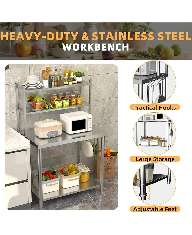 Aecojoy Stainless Steel Table with Shelves Prep Table for Commercial Kitchen Steel Countertop