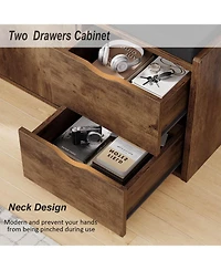 Yigii Entryway Storage Bench with 2 Drawers 2-Tier Shoe Rack Padded Seat Adjustable Shelf Industrial Wood