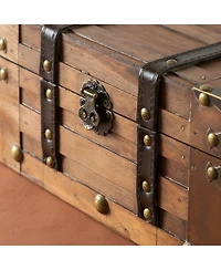 Yigii Small Wooden Treasure Chest Vintage Decorative Storage Box Hinged Lid Keepsakes Organizer
