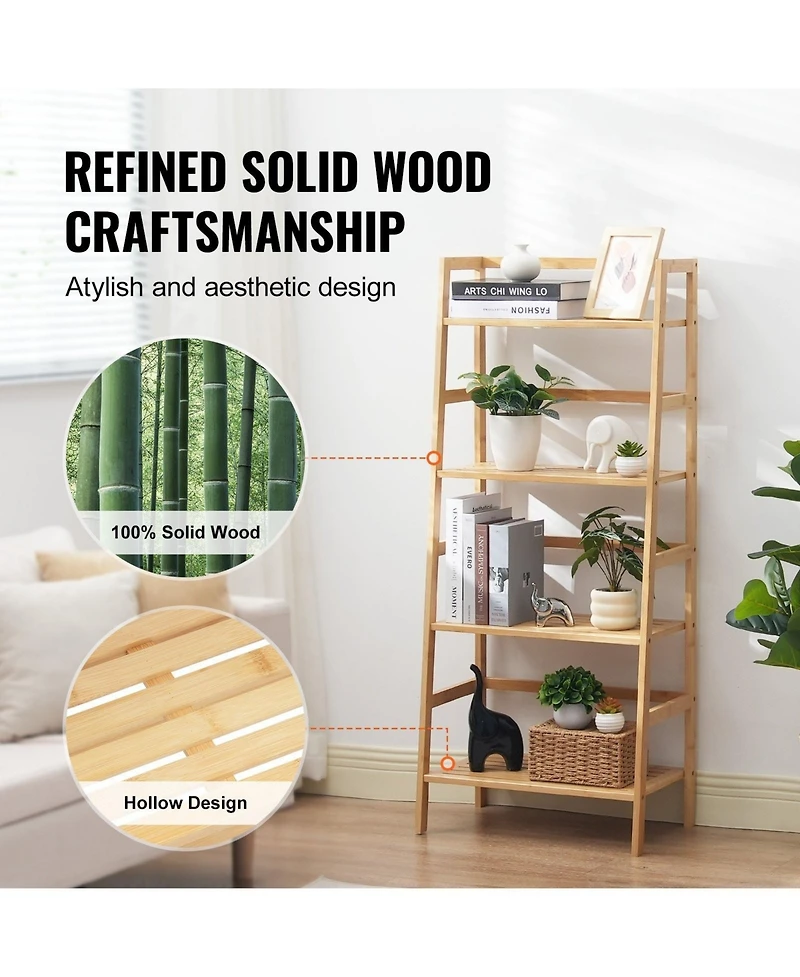 Sugift 4-Tier Bamboo Ladder Shelf Display Rack for Bathroom Bedroom or Office