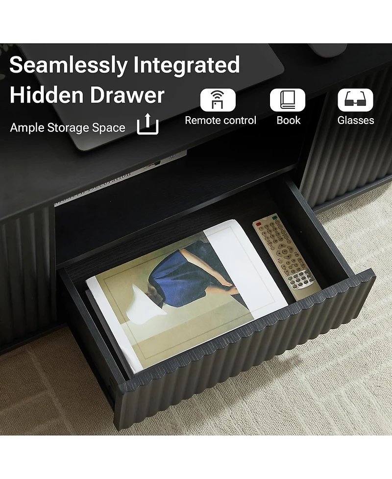 Rainsken 46.5'' Wooden Coffee Table with Fluted Design