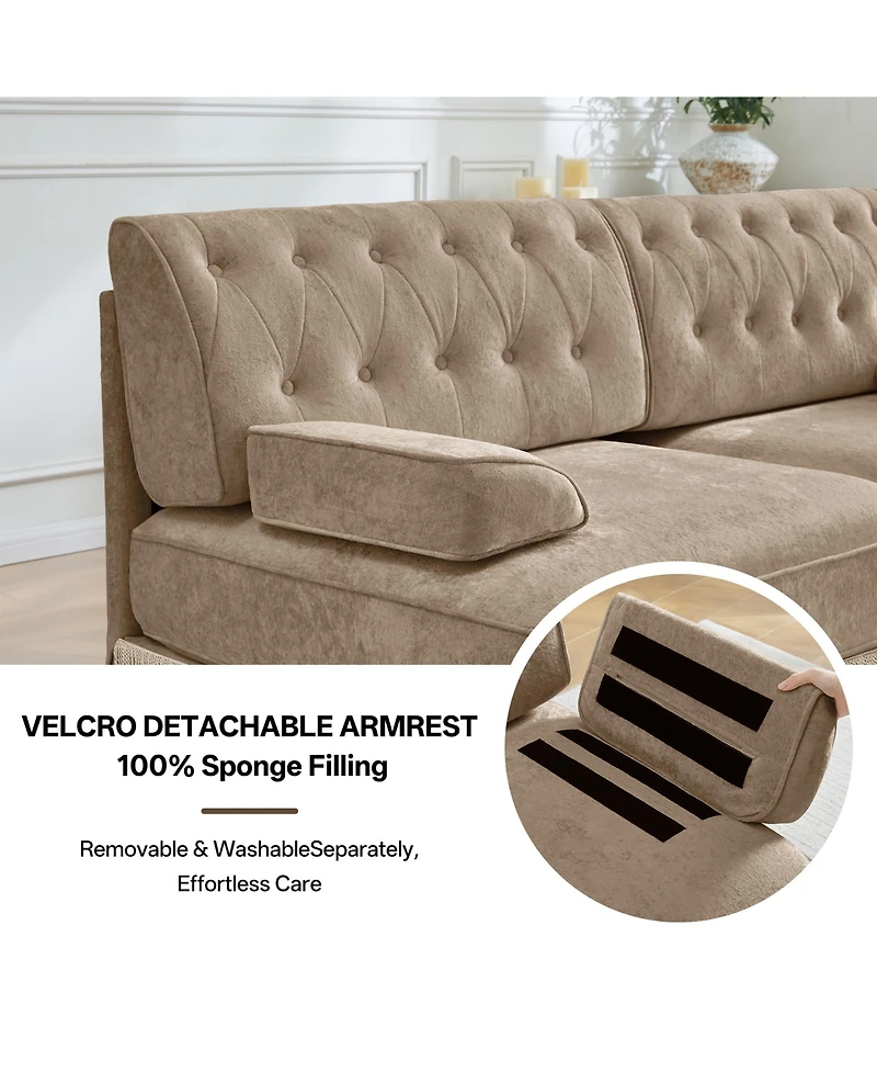 Rainsken 77" Mid-Century Velvet Loveseat Sofa, Stylish 2-Seater Couch with Button Tufted Detailing and Floor-Grazing Tassel Skirt for Living Room