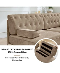 Rainsken 77" Mid-Century Velvet Loveseat Sofa, Stylish 2-Seater Couch with Button Tufted Detailing and Floor-Grazing Tassel Skirt for Living Room