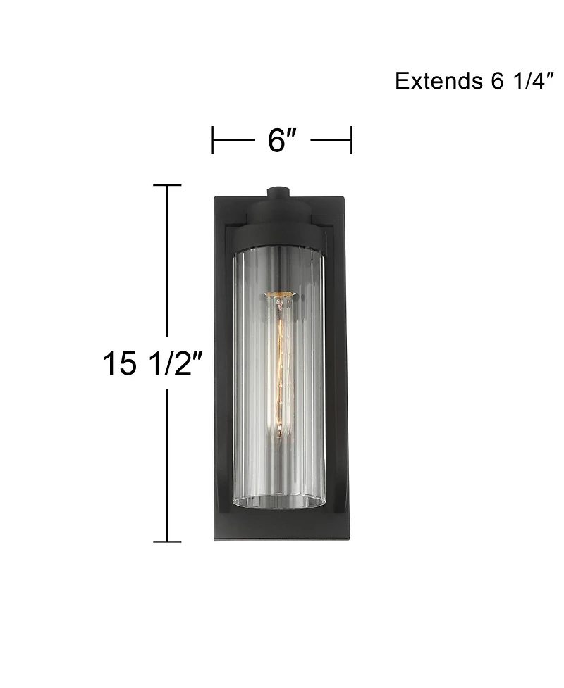 Possini Euro Design Bogota Modern Outdoor Wall Light Fixtures Set of 2 Textured 15 1/2" Clear Ribbed Glass for Post Exterior Barn