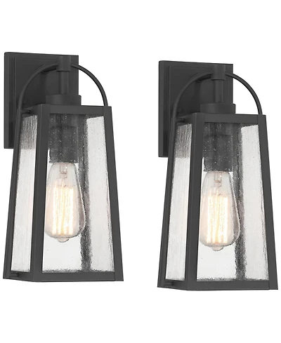 Possini Euro Design Woodley 13" High Modern Outdoor Wall Light Fixture Mount Porch House Set of 2 Aluminum Glass Shade