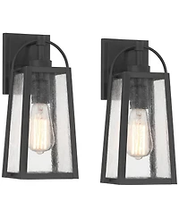 Possini Euro Design Woodley 13" High Modern Outdoor Wall Light Fixture Mount Porch House Set of 2 Aluminum Glass Shade