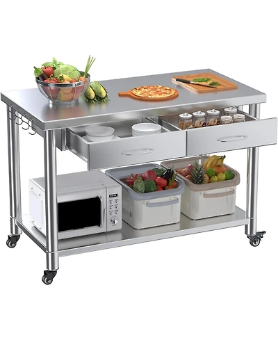 Aecojoy Stainless Steel Work Table with Drawers, Prep Table for Commercial Kitchen