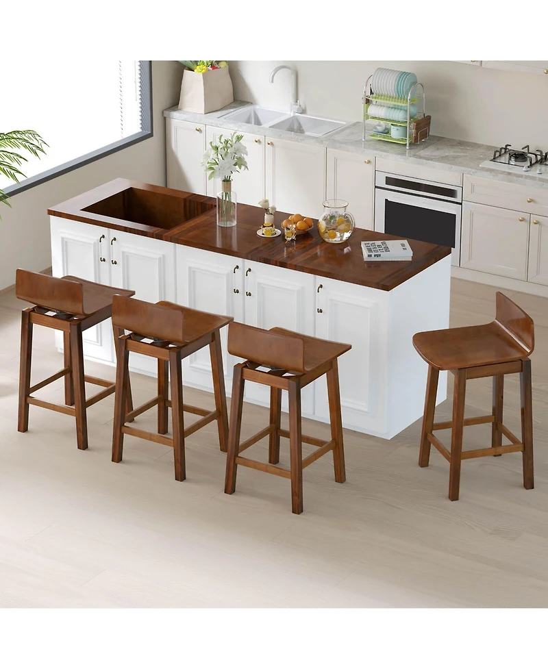 Costway 24.5 Counter Height Bar Stools with Footrest Solid Rubber Wood Legs