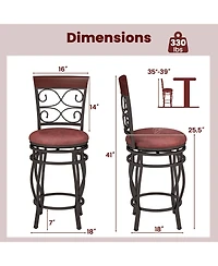 Costway 26" Swivel Bar Stools Set of 2 with Upholstered Seat Scroll Backrest Footrest