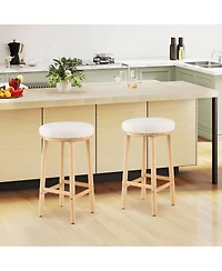 Costway 27" Bar Stools Upholstered Barstools with Boucle Fabric Seats Footrests