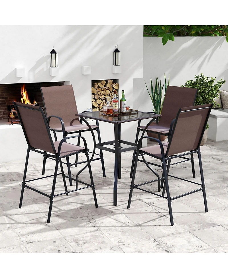 Costway Outdoor Bar Stools Fabric Height with Armrests and Footrest