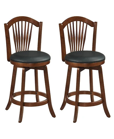 Costway Swivel Bar Stools 25" Counter Height Barstools with Backrests, Wood Frame