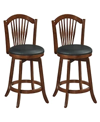 Costway Swivel Bar Stools 25" Counter Height Barstools with Backrests, Wood Frame