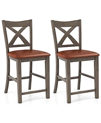 Costway 24" Counter Height Stools Bar Stools with Faux Leather Upholstered Seat