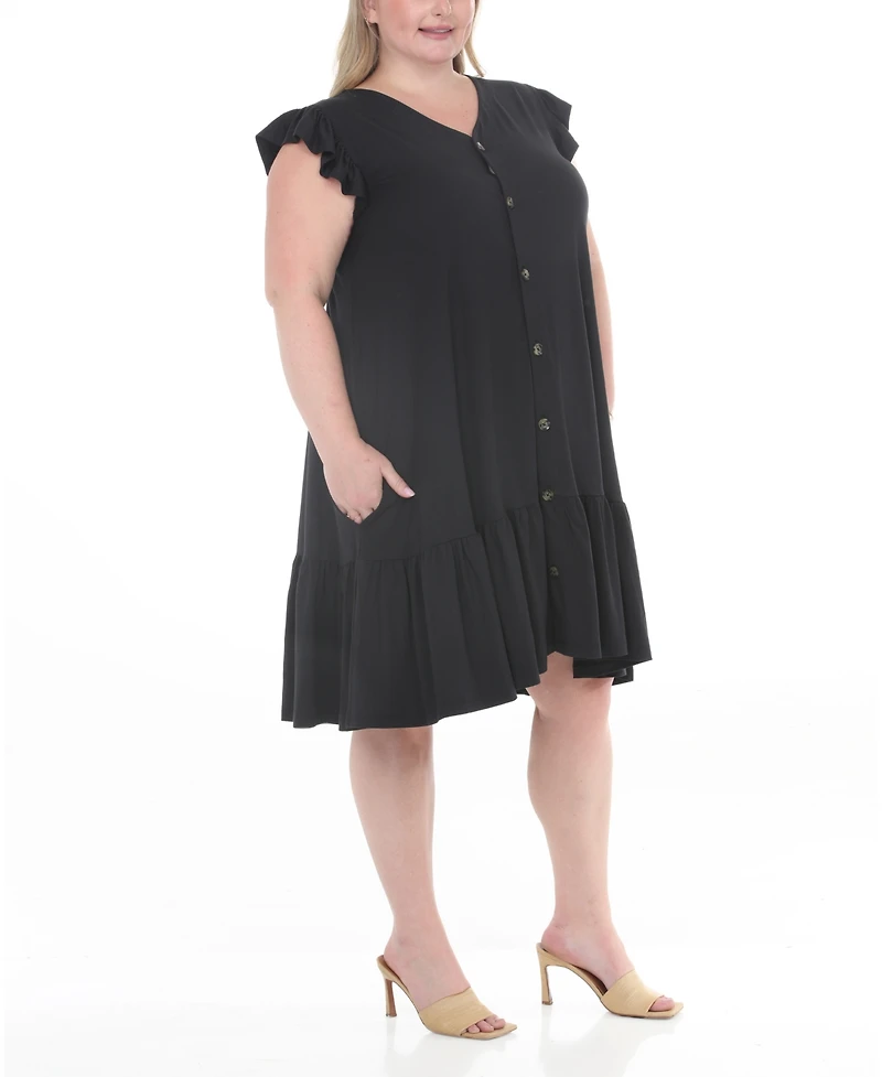 White Mark Plus Button Front Tiered Swing Dress
