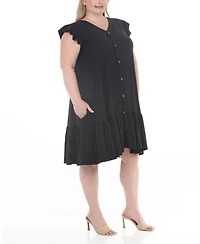 White Mark Plus Button Front Tiered Swing Dress
