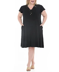 White Mark Plus V-Neck Tie Front Shift Dress
