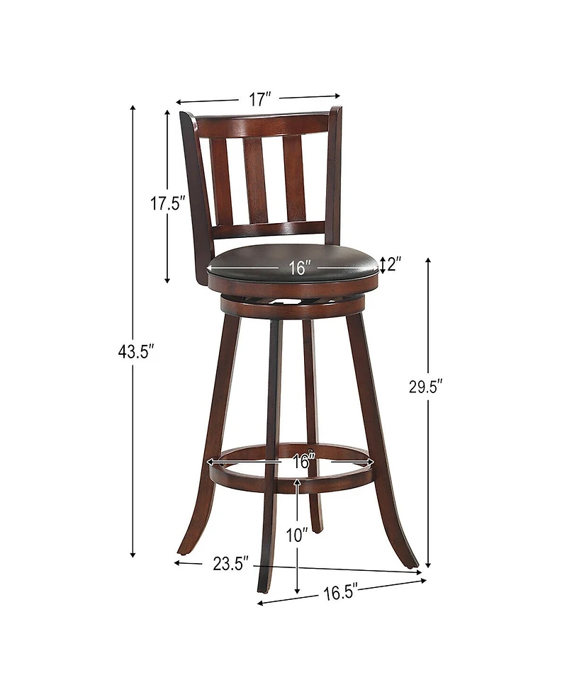 Costway 29.5'' Swivel Bar Stool Leather Padded Dining Kitchen Pub Bistro Chair Low Back