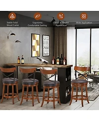 Costway Set of 4 Bar Stools Swivel 25'' Dining Bar Chairs with Rubber Wood Legs