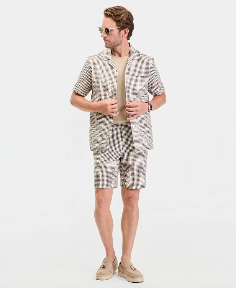 Club Room Men's Short Sleeve Striped Seersucker Button-Front Camp Shirt, Exclusively at Macy's - Pair Plaid