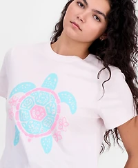 Pretty Rebel Juniors' Turtle-Graphic Cotton T-Shirt