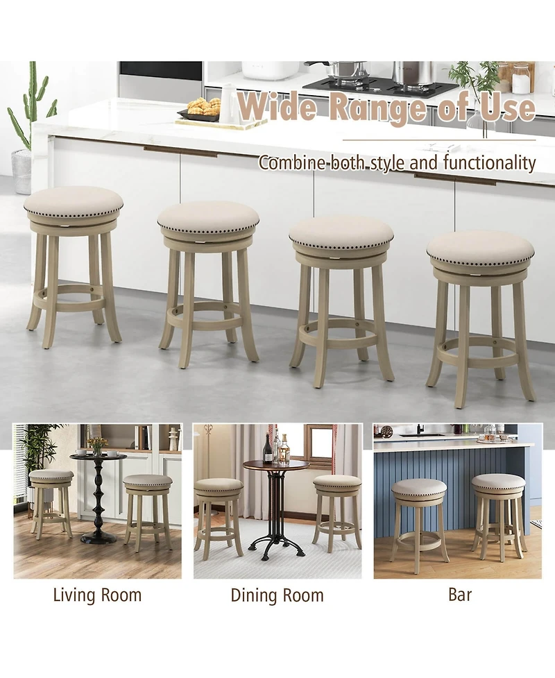 Costway 26.5" Swivel Bar Stools Set of 2 Round Counter Height Barstools with Wooden Frame