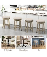 Costway 26.5" Swivel Bar Stools Set of 2 Round Counter Height Barstools with Wooden Frame